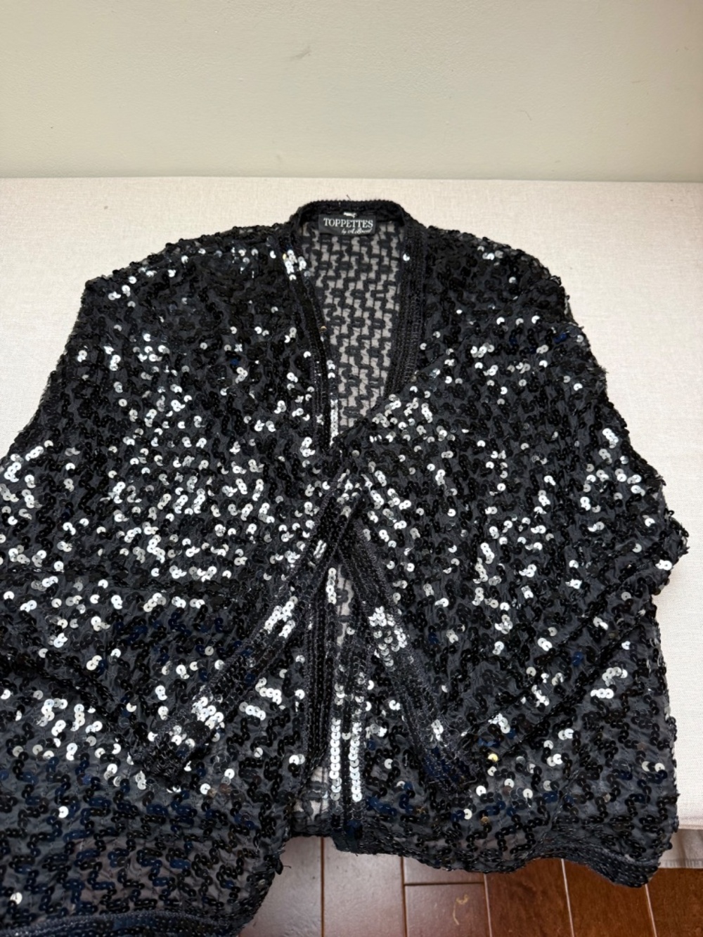Vintage 80s Toppettes Black Sequin Evening Party Jacket Cardigan - Picture 9 of 9